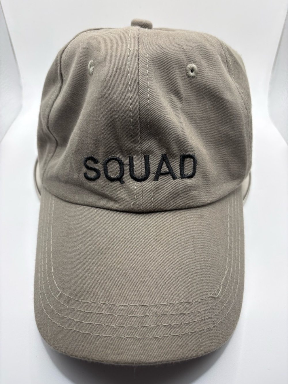 SQUAD Beige Dad Hat Adjustable Strapback Cap Casual Cotton